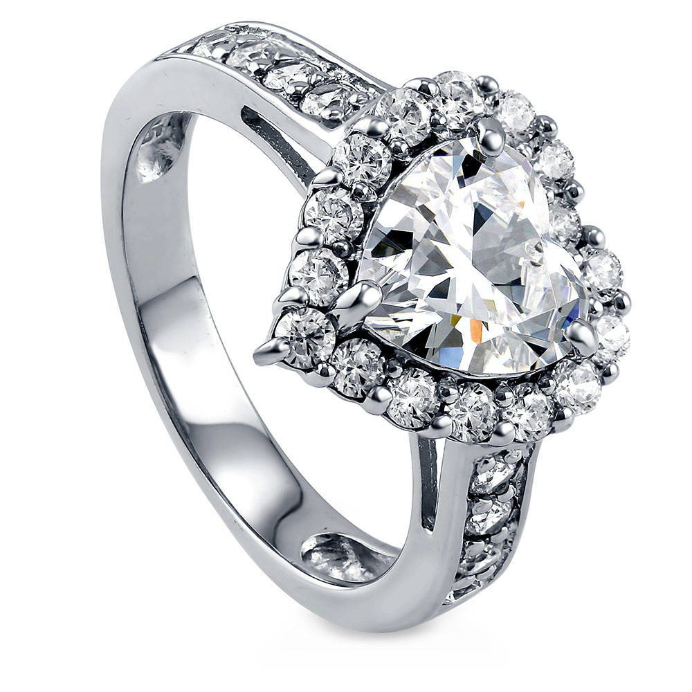 Halo Heart Heart CZ Ring in Sterling Silver