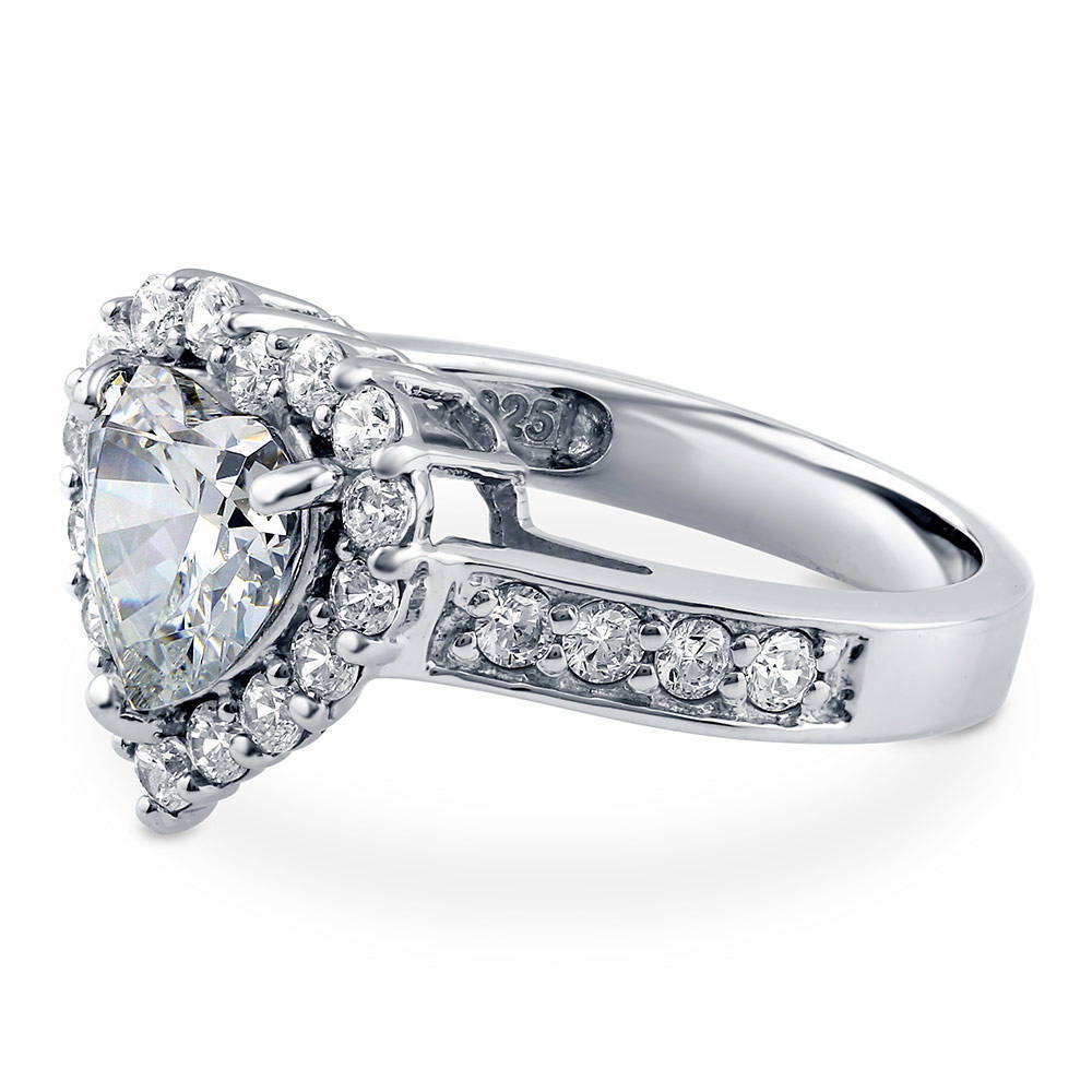Angle view of Halo Heart Heart CZ Ring in Sterling Silver, 5 of 8