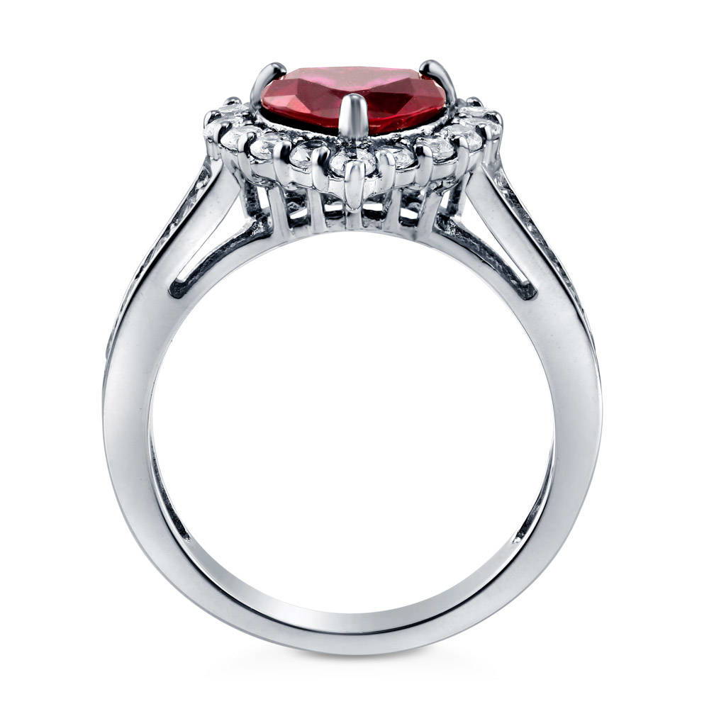 Halo Heart Simulated Ruby CZ Ring in Sterling Silver