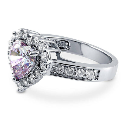 Halo Heart Purple Heart CZ Ring in Sterling Silver