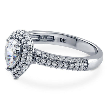 Halo Pear Cut CZ Ring in Sterling Silver