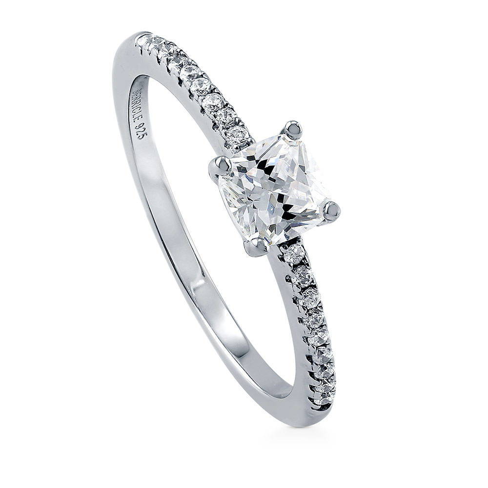 Front view of Solitaire 0.6ct Cushion CZ Ring in Sterling Silver, 4 of 7