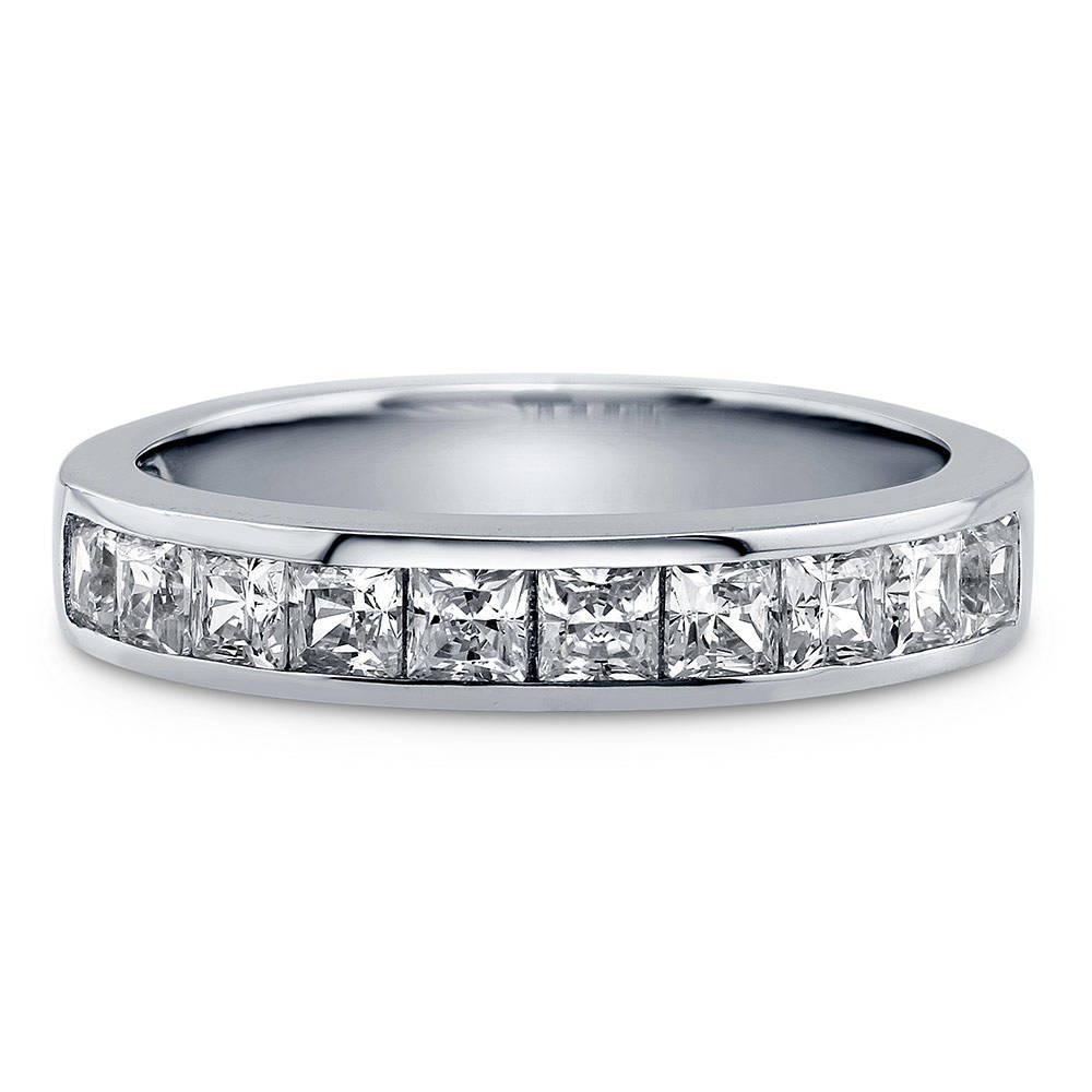 Channel Set Princess CZ Half Eternity Ring in Sterling Silver, 1 of 7