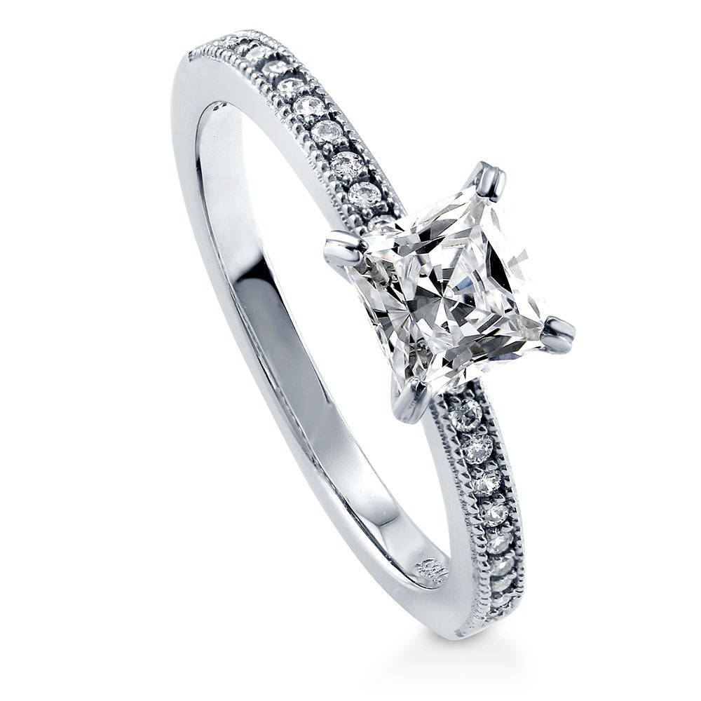 Solitaire 1ct Princess CZ Ring in Sterling Silver