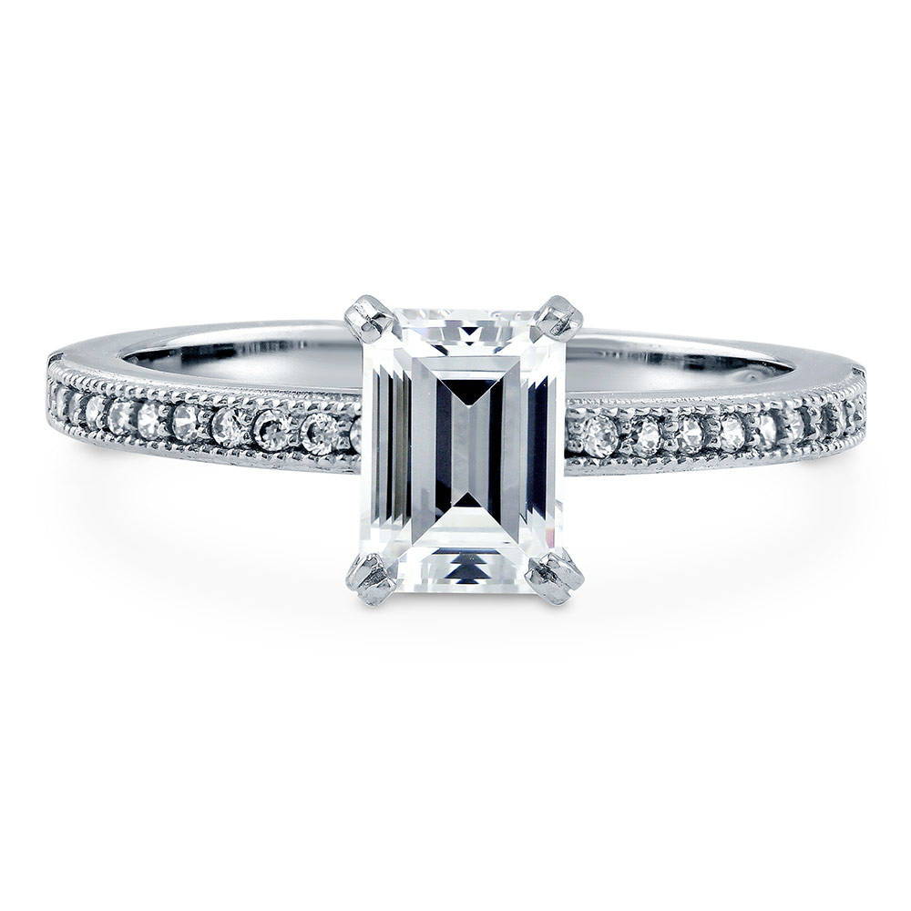 Solitaire 1ct Emerald Cut CZ Ring in Sterling Silver
