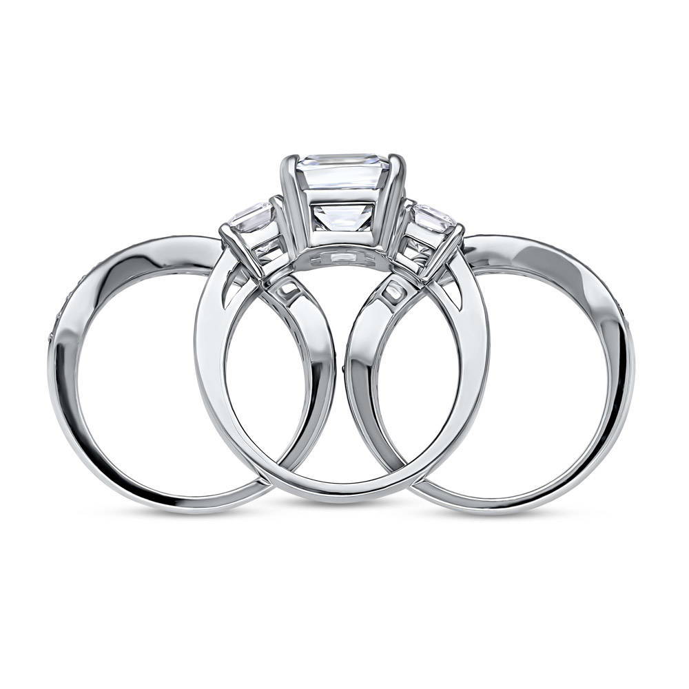 3-Stone Asscher CZ Ring Set in Sterling Silver
