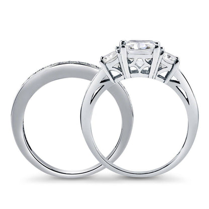 3-Stone 2.6ct Cushion CZ Ring Set in Sterling Silver