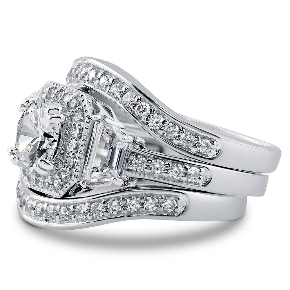 Halo Art Deco CZ Ring Set in Sterling Silver