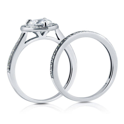 Halo Heart Heart CZ Ring Set in Sterling Silver