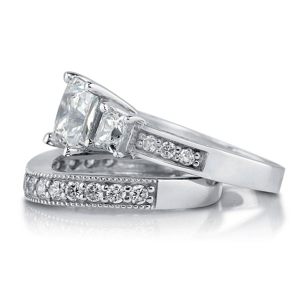 3-Stone 2ct Princess CZ Ring Set in Sterling Silver