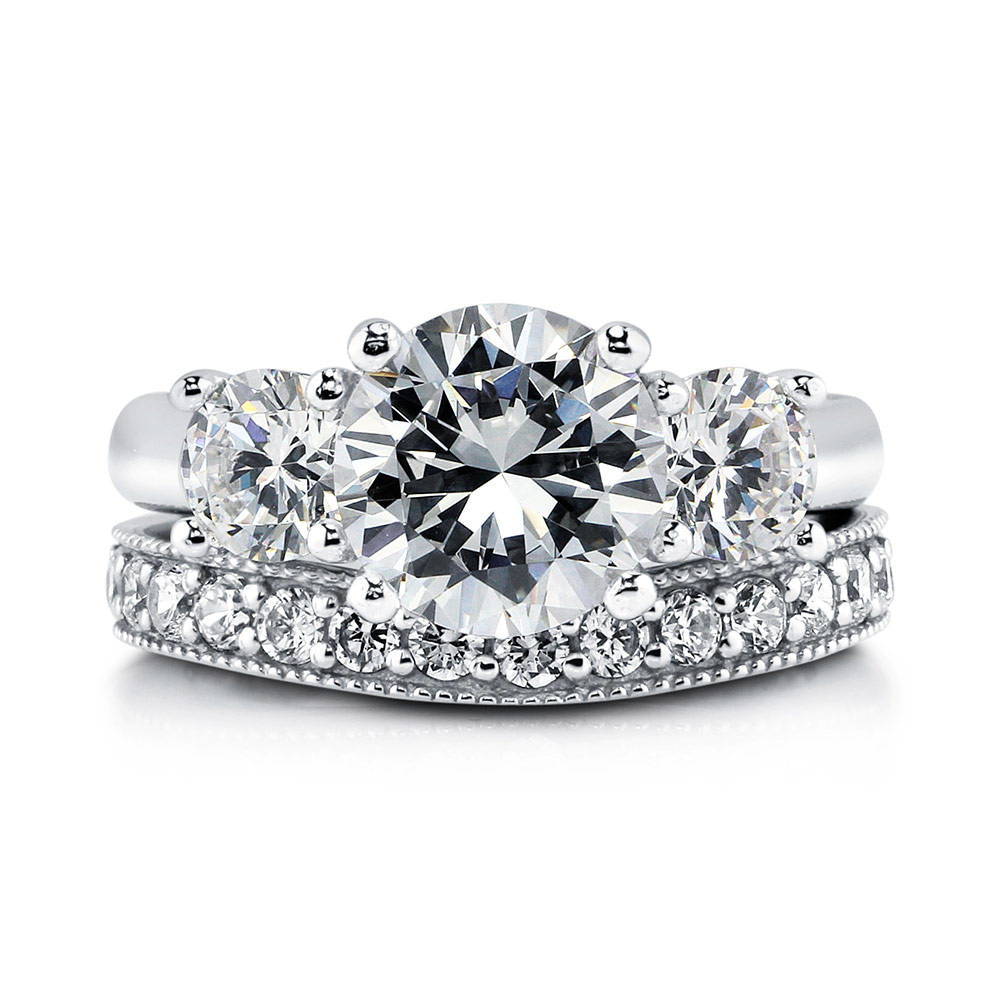 3-Stone 2.4ct CZ Ring Set in Sterling Silver, 1 of 13