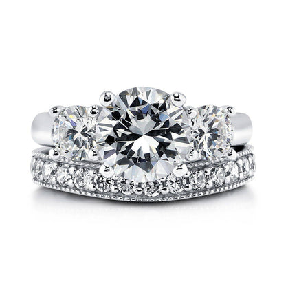 3-Stone 2.4ct CZ Ring Set in Sterling Silver