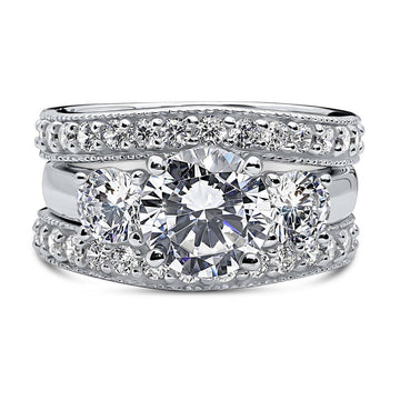 3-Stone Round CZ Ring Set in Sterling Silver