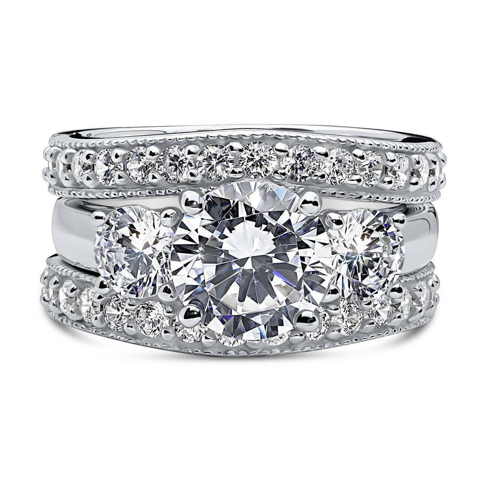 3-Stone 2.4ct CZ Ring Set in Sterling Silver