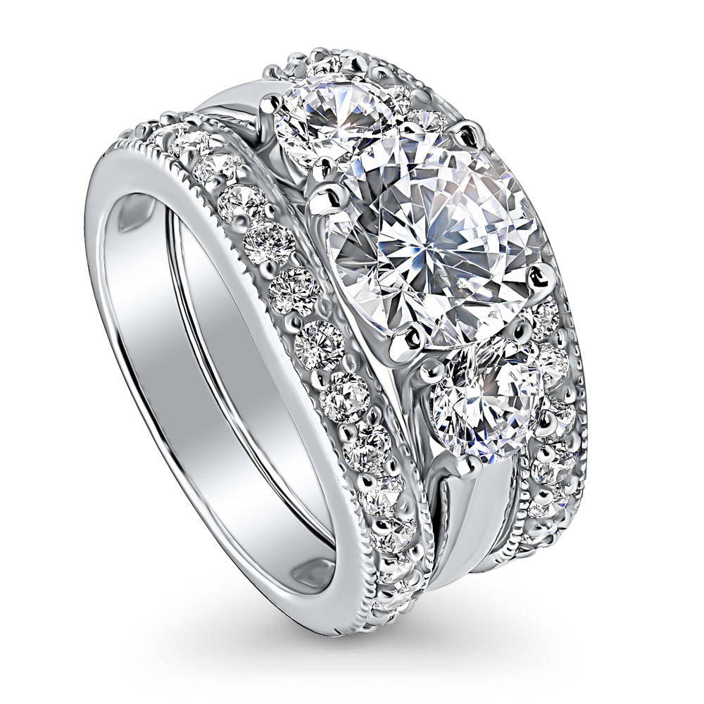 3-Stone 2.4ct CZ Ring Set in Sterling Silver