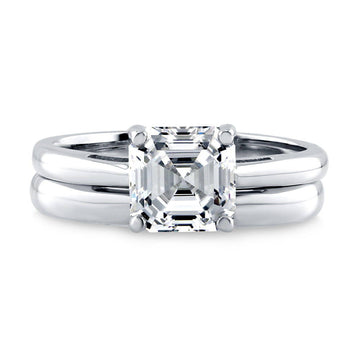 Solitaire 2ct Asscher CZ Ring Set in Sterling Silver