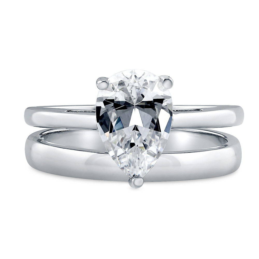 Solitaire 1.8ct Pear CZ Ring Set in Sterling Silver, 1 of 11