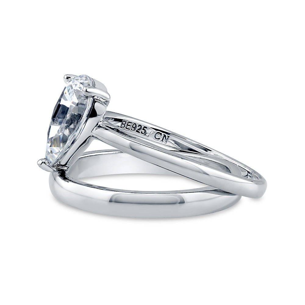 Angle view of Solitaire 1.8ct Pear CZ Ring Set in Sterling Silver, 5 of 11