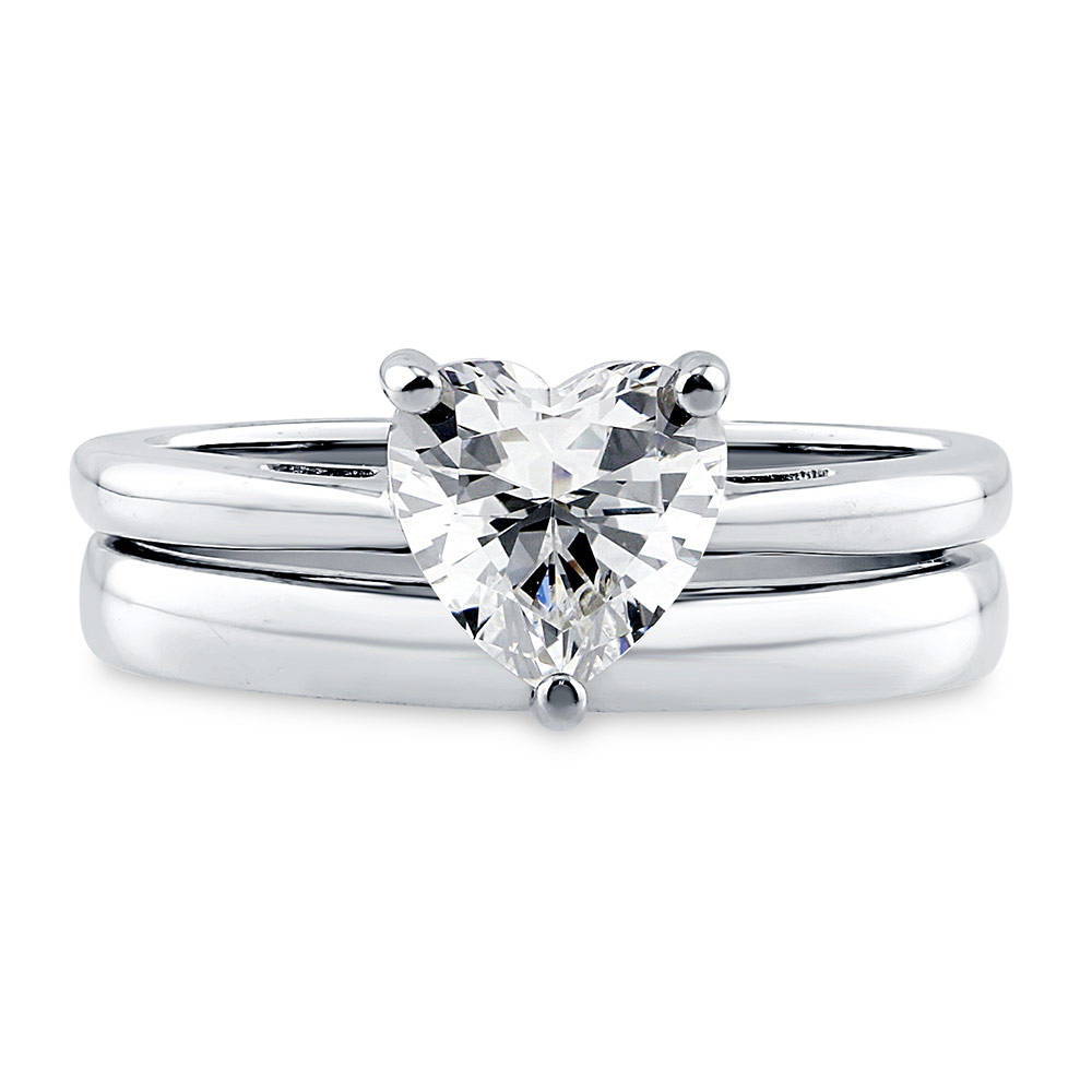 Solitaire Heart 1.1ct Heart CZ Ring Set in Sterling Silver