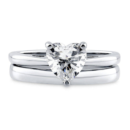 Solitaire Heart 1.1ct Heart CZ Ring Set in Sterling Silver