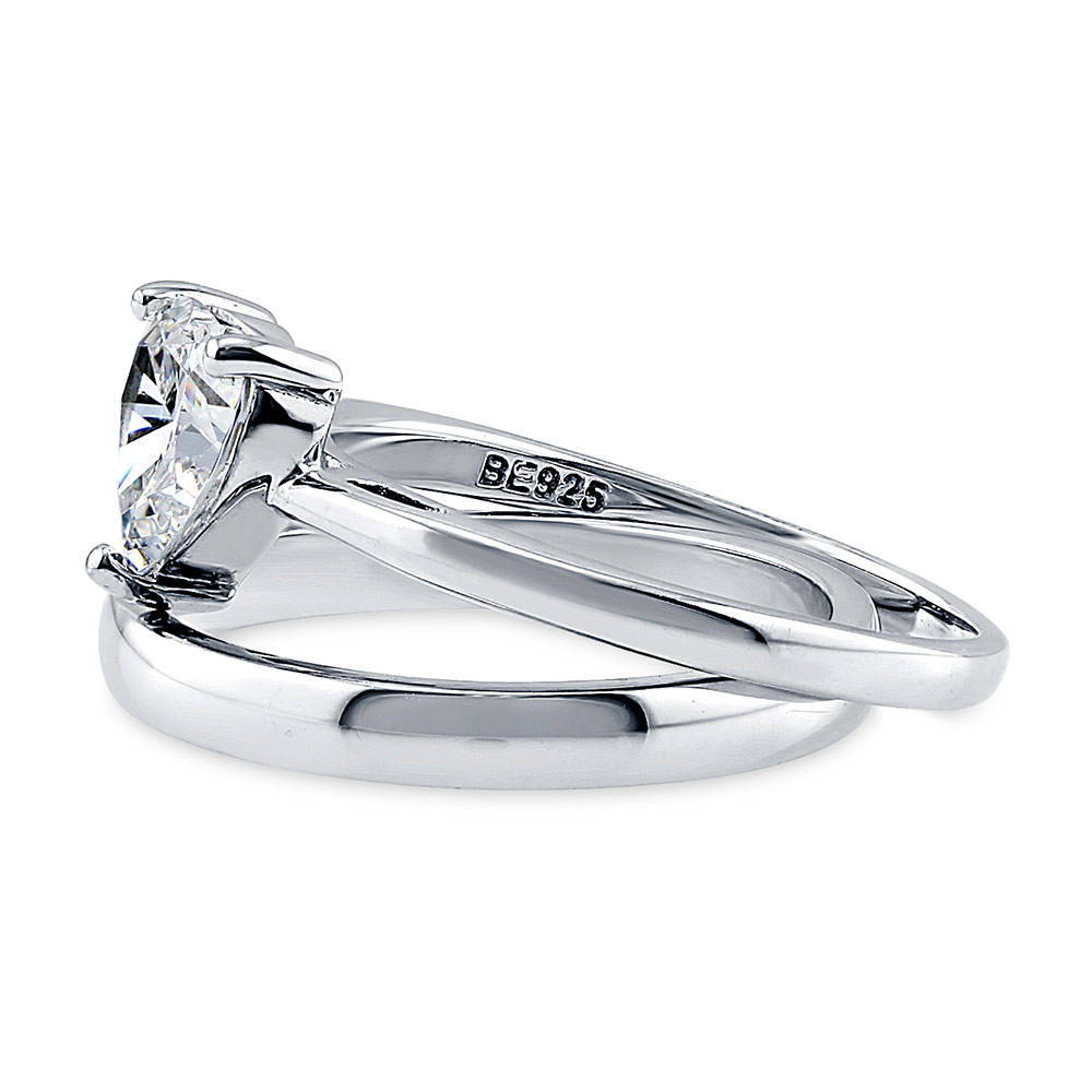 Angle view of Solitaire Heart 1.1ct Heart CZ Ring Set in Sterling Silver, 5 of 7