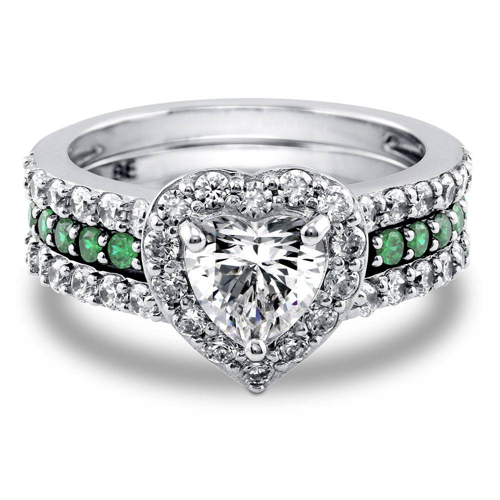 Halo Heart Heart CZ Insert Ring Set in Sterling Silver, 1 of 8