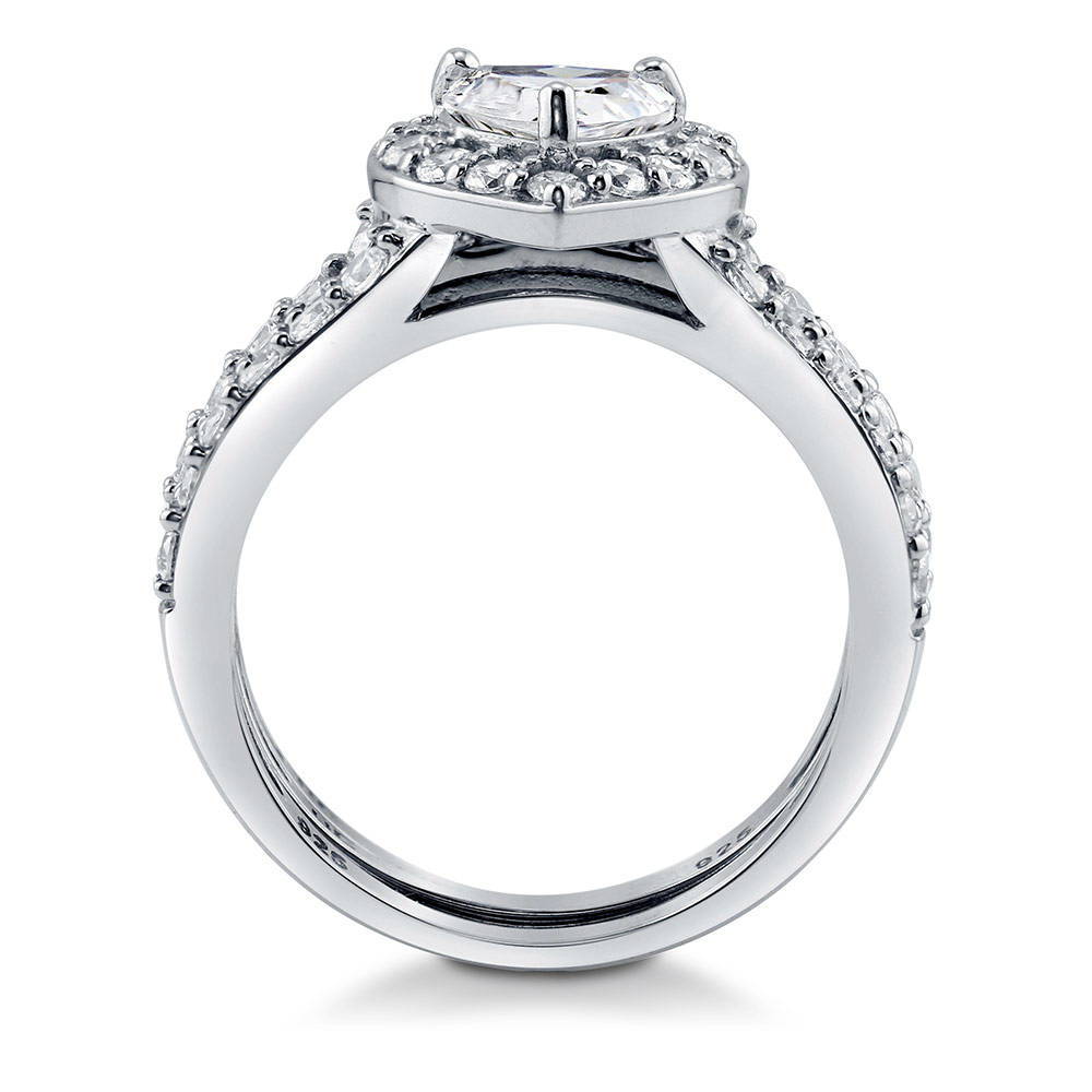 Halo Heart Heart CZ Insert Ring Set in Sterling Silver