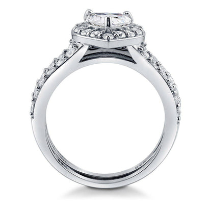 Halo Heart Heart CZ Insert Ring Set in Sterling Silver