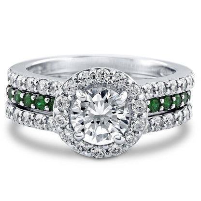 Halo CZ Insert Ring Set in Sterling Silver