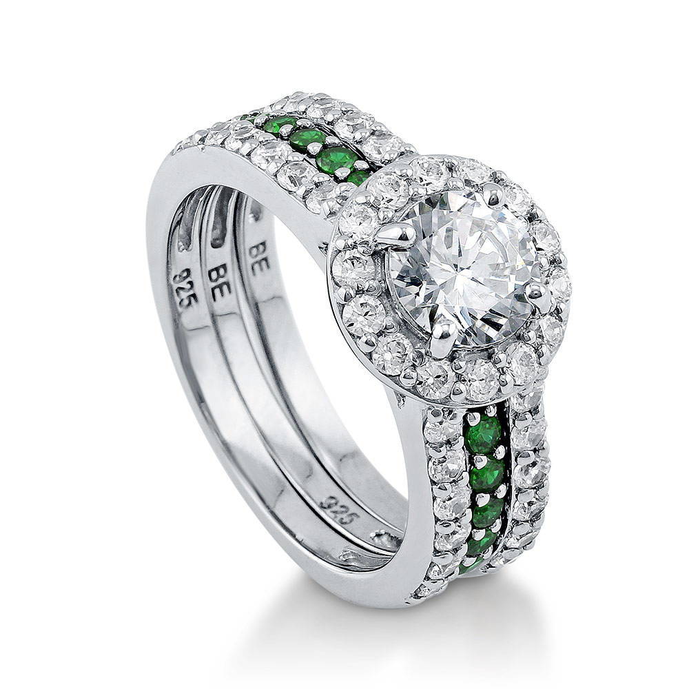 Front view of Halo Round CZ Insert Ring Set in Sterling Silver, 4 of 7