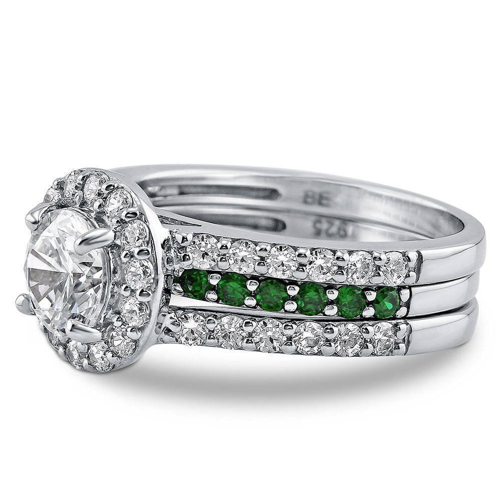 Angle view of Halo CZ Insert Ring Set in Sterling Silver, 5 of 7