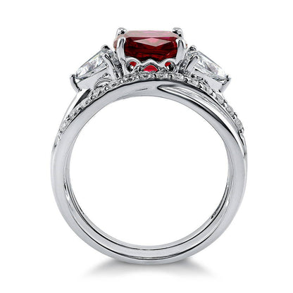 3-Stone Criss Cross 3ct Ruby-Red CZ Ring Set in Sterling Silver