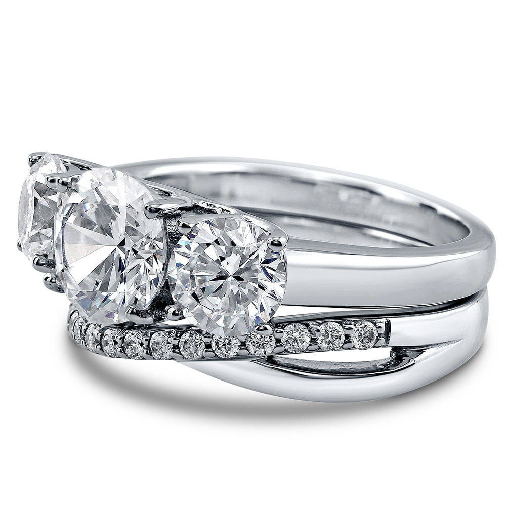 Angle view of 3-Stone Infinity Criss Cross 2ct CZ Ring Set in Sterling Silver, 5 of 18