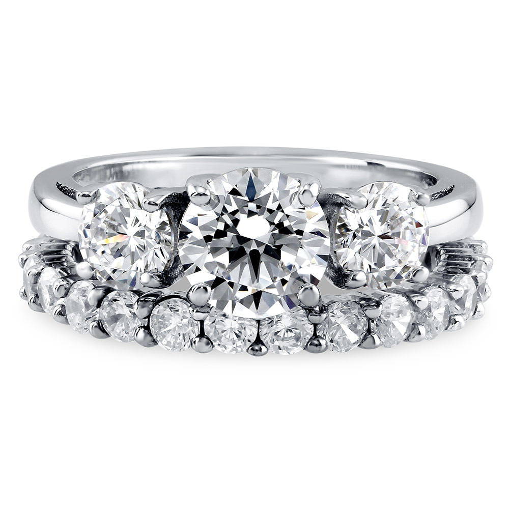 3-Stone Round CZ Ring Set in Sterling Silver, 1 of 11