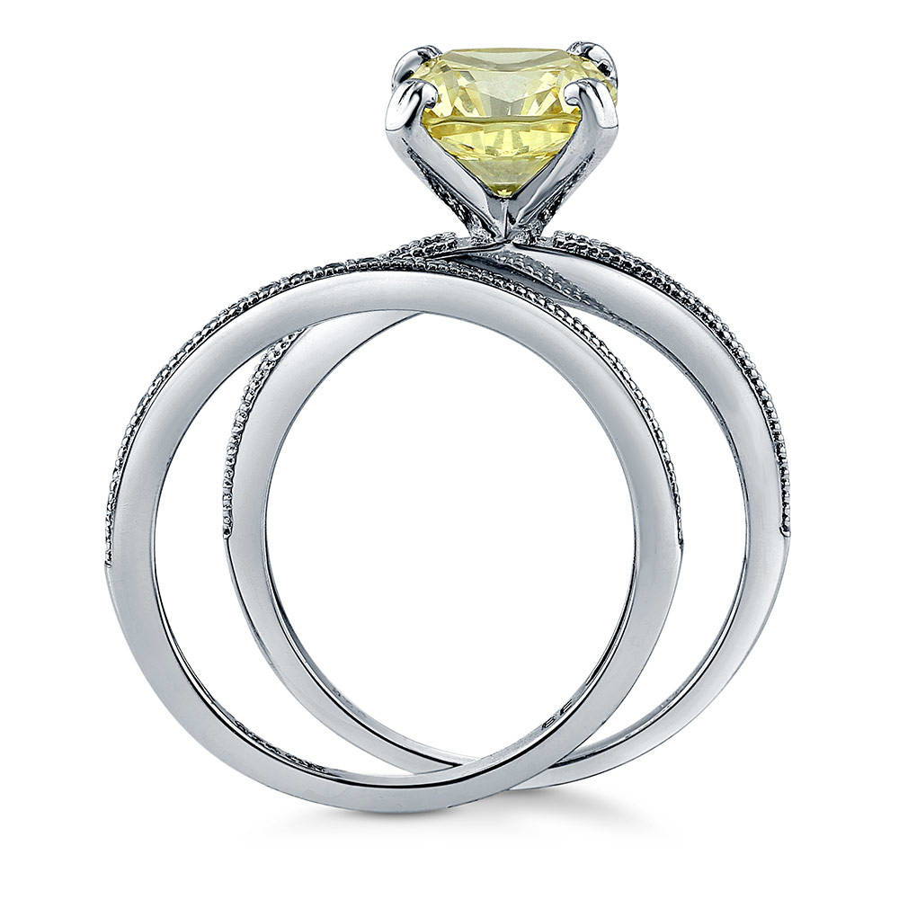 Alternate view of Solitaire Canary Yellow Cushion CZ Ring Set in Sterling Silver, 8 of 9