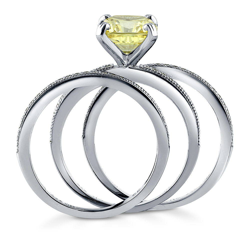 Alternate view of Solitaire Canary Yellow Cushion CZ Ring Set in Sterling Silver, 8 of 9