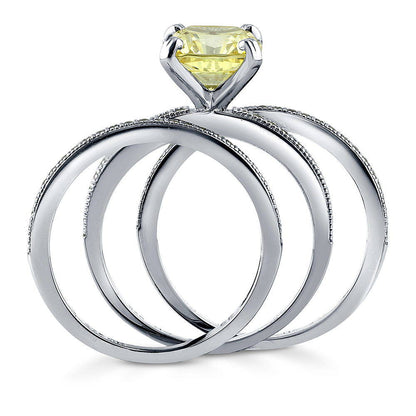 Solitaire Canary Yellow Cushion CZ Ring Set in Sterling Silver