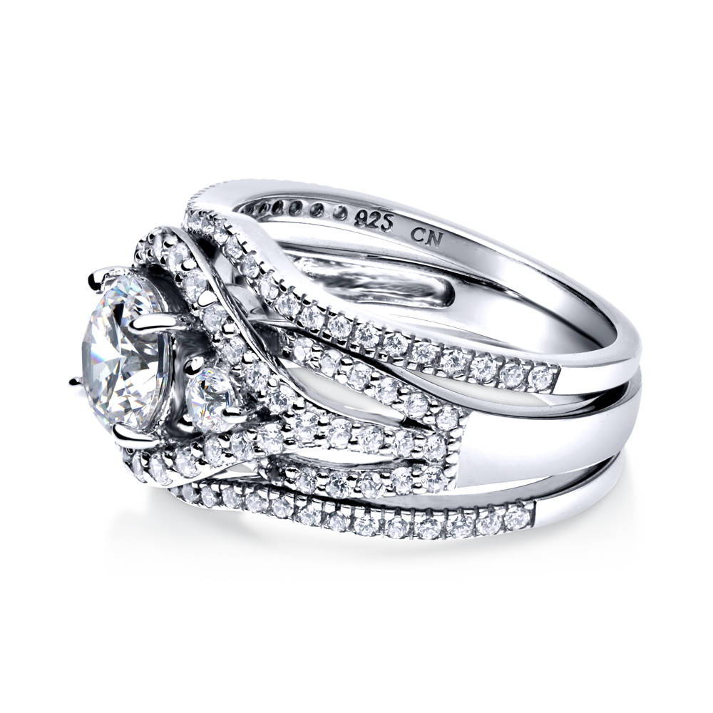 Angle view of 3-Stone Wishbone 1.25ct CZ Ring Set in Sterling Silver, 5 of 17