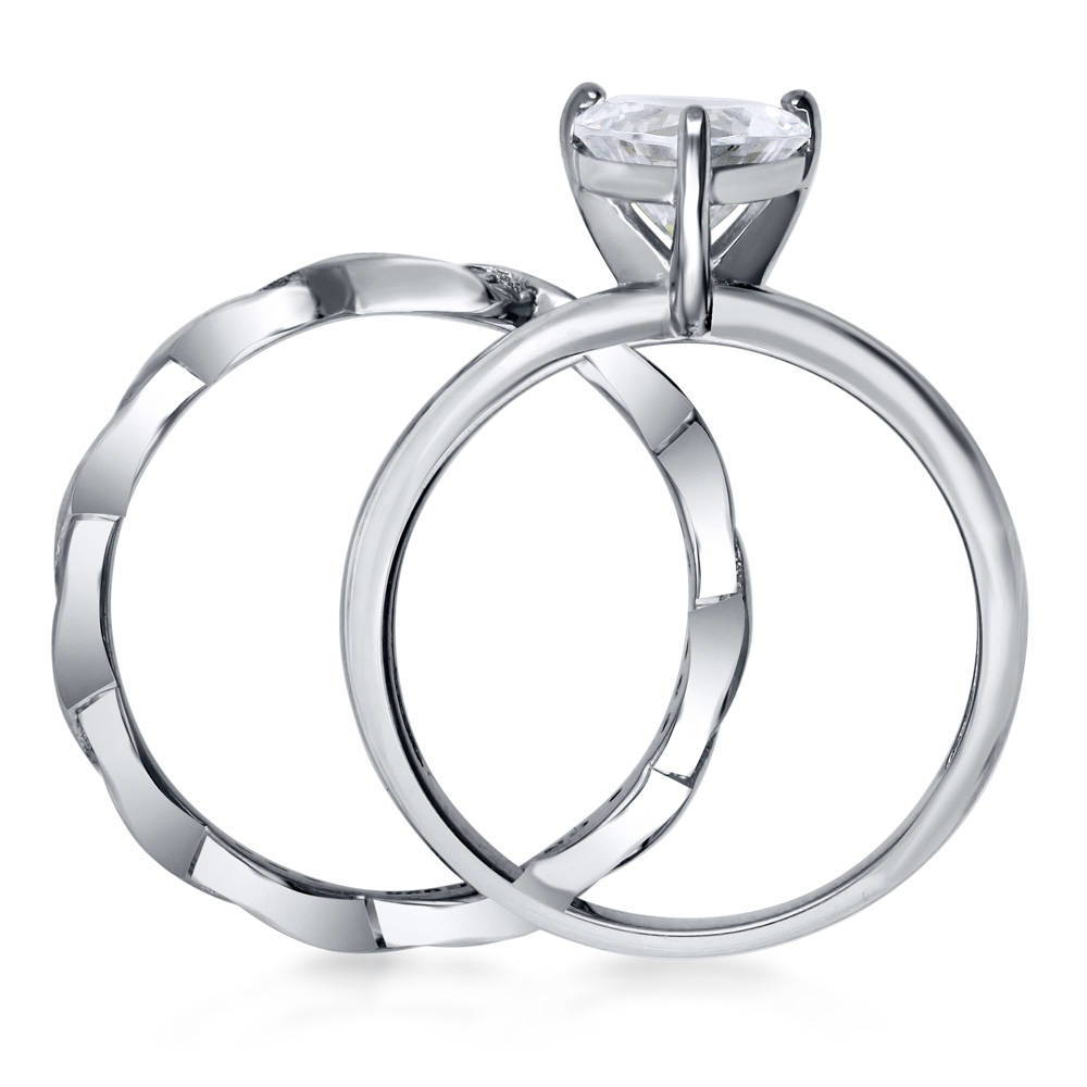 Heart Solitaire CZ Ring Set in Sterling Silver