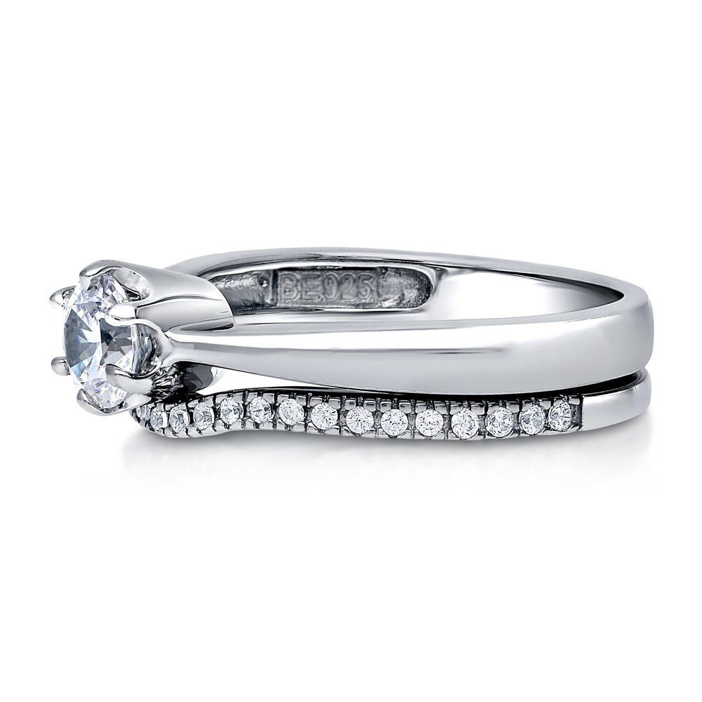 Angle view of Solitaire Wishbone 0.45ct CZ Ring Set in Sterling Silver, 5 of 10