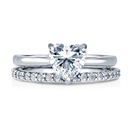 Solitaire Heart 1.1ct Heart CZ Ring Set in Sterling Silver