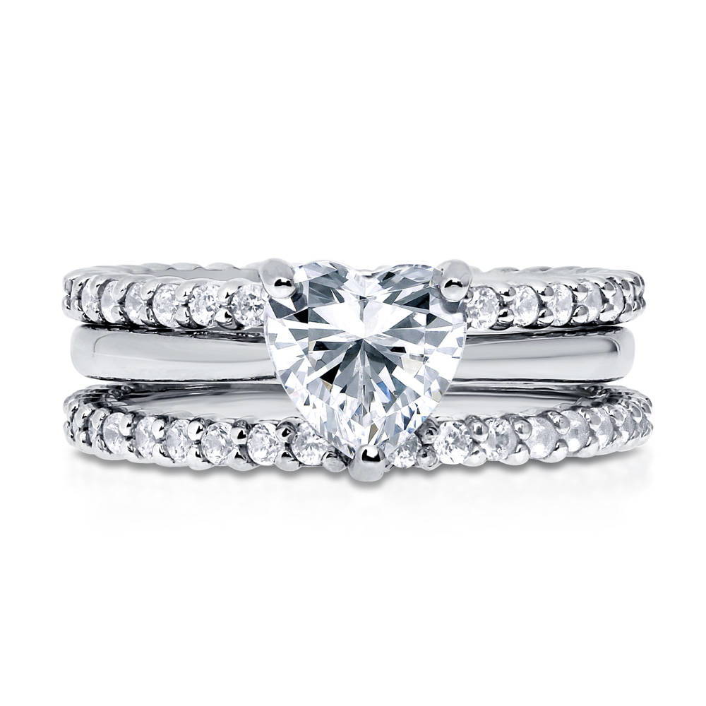 Solitaire Heart 1.1ct Heart CZ Ring Set in Sterling Silver, 1 of 12