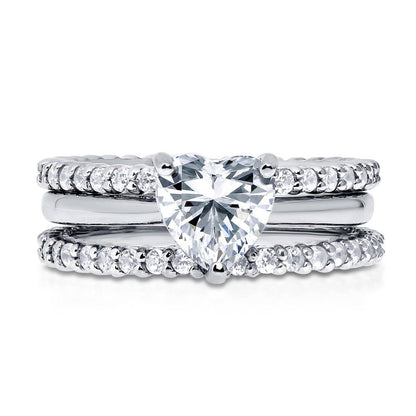 Solitaire Heart 1.1ct Heart CZ Ring Set in Sterling Silver
