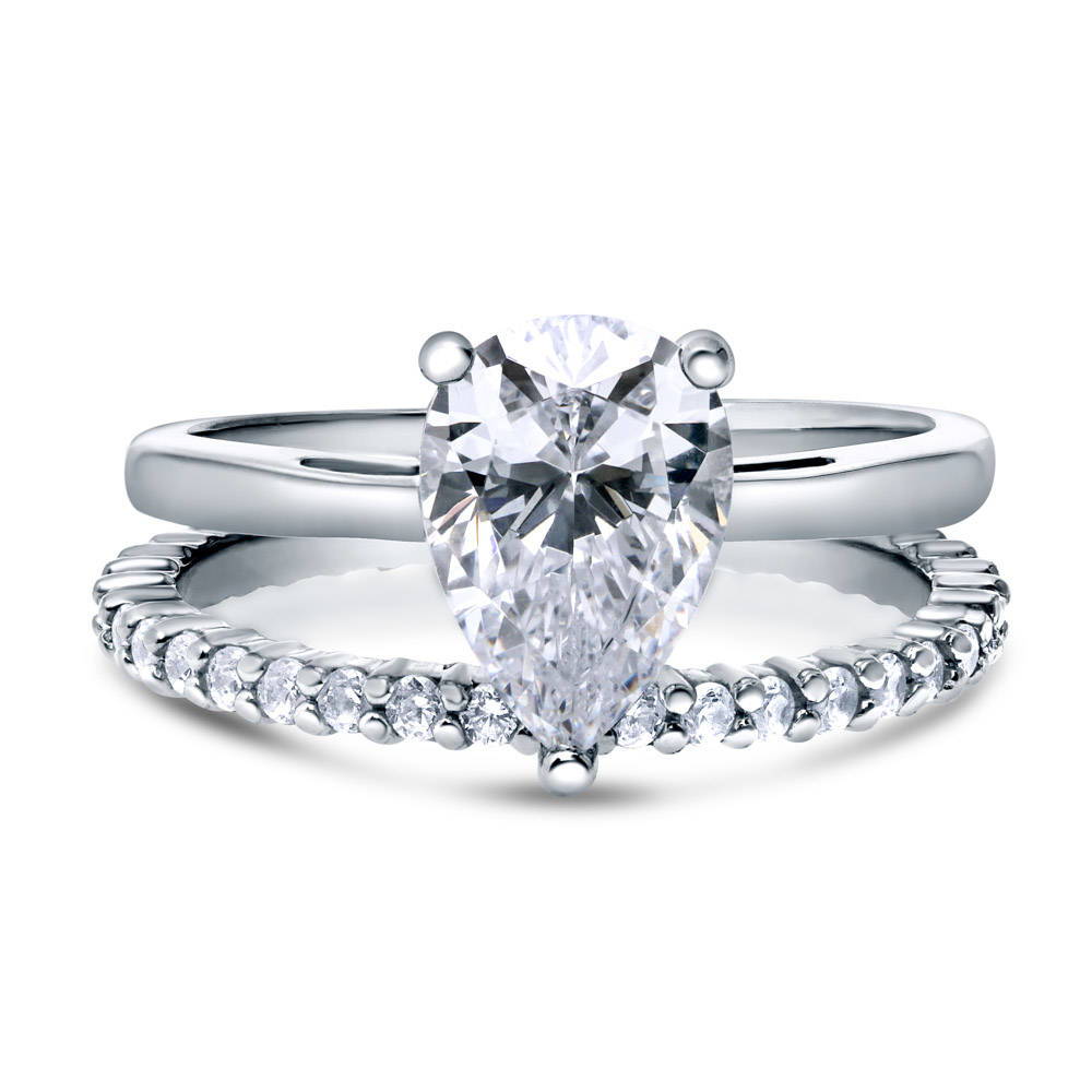 Solitaire 1.8ct Pear CZ Ring Set in Sterling Silver, 1 of 16