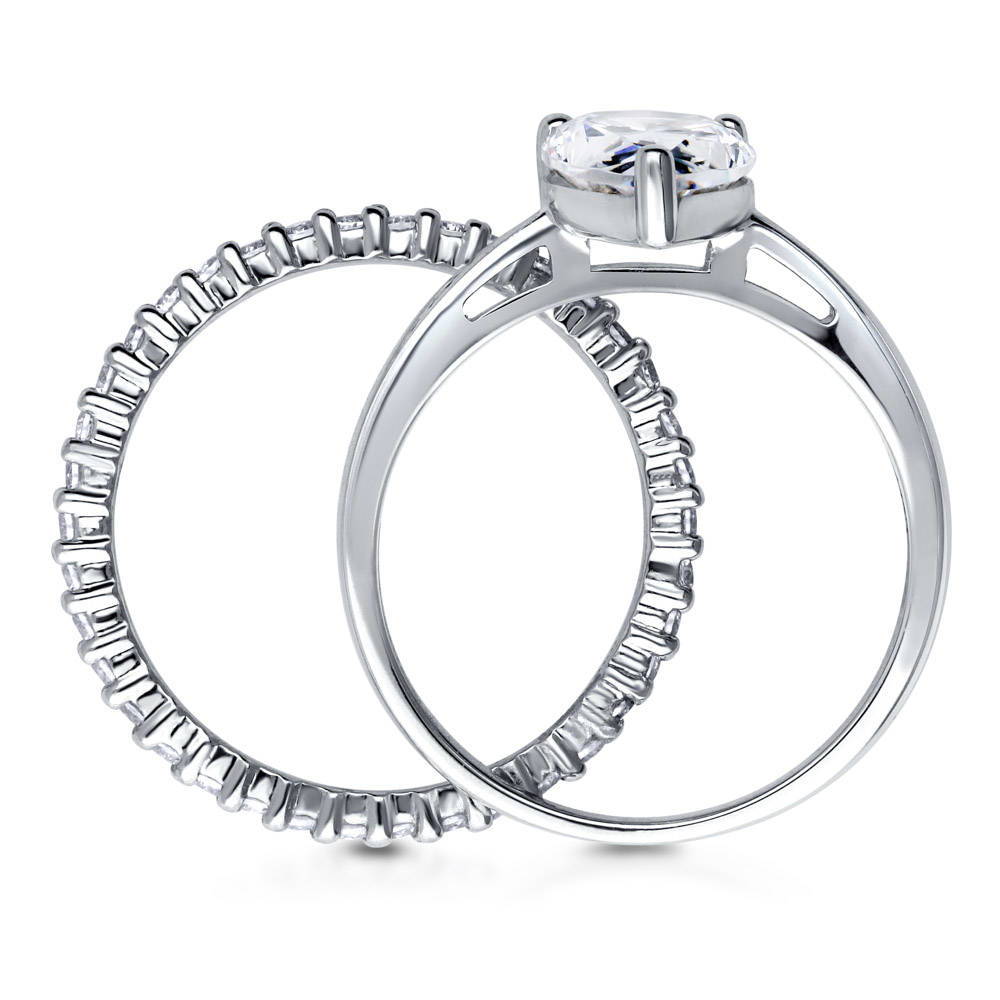 Alternate view of Solitaire 1.8ct Pear CZ Ring Set in Sterling Silver, 8 of 16