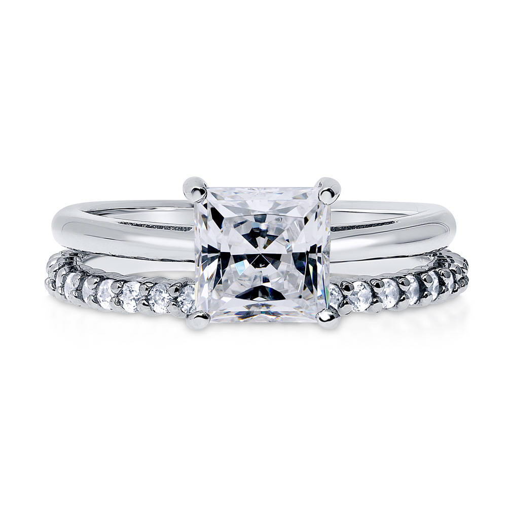 Solitaire 1.6ct Princess CZ Ring Set in Sterling Silver