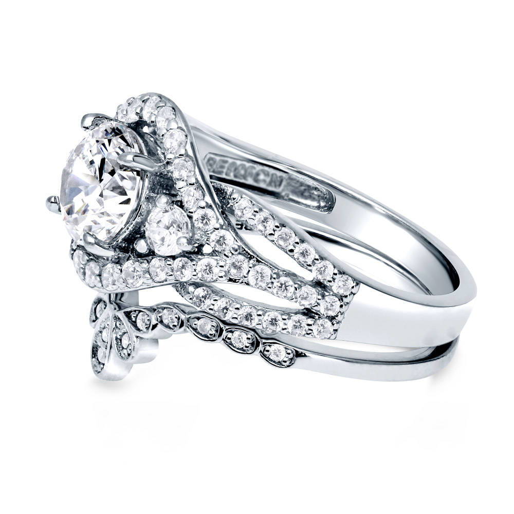 Angle view of 3-Stone Flower 1.25ct CZ Ring Set in Sterling Silver, 5 of 11