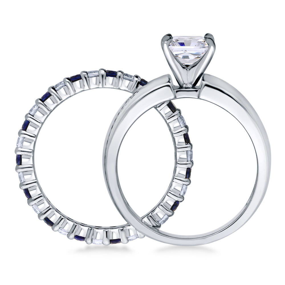 Alternate view of Solitaire 1.2ct Princess CZ Ring Set in Sterling Silver, 8 of 11