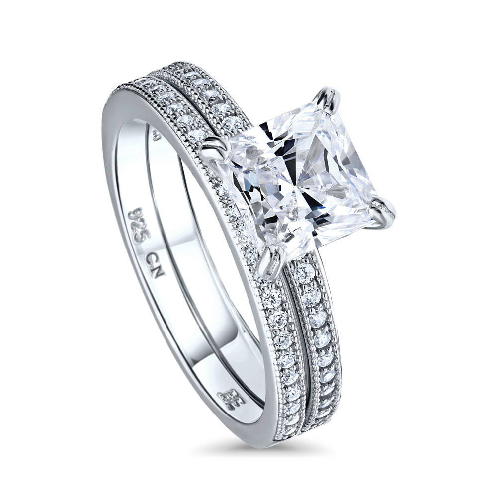 Solitaire 2ct Princess CZ Ring Set in Sterling Silver