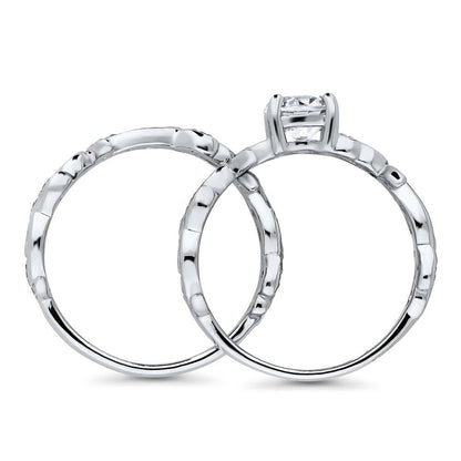 Solitaire Leaf Filigree 0.8ct CZ Ring Set in Sterling Silver
